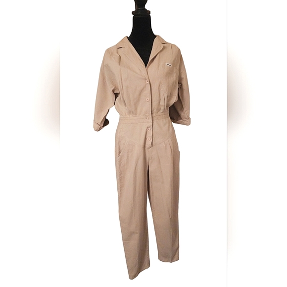 Collared Jumpsuit with Button-Up Front and Elasticized Waist - Vintage Nok Nok  - Picture 1 of 14